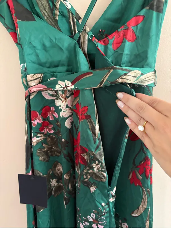 Lulus Still the One Emerald Green Floral Print Satin Maxi Dress Size Large NWT - Image 9