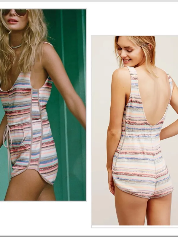 Free People By The Beach Striped Romper Multicolor Size M - Image 3
