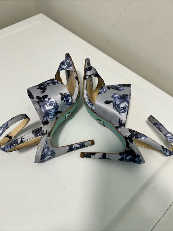Betsey Johnson Blue Floral Heeled Sandals Size 6M - Image 9