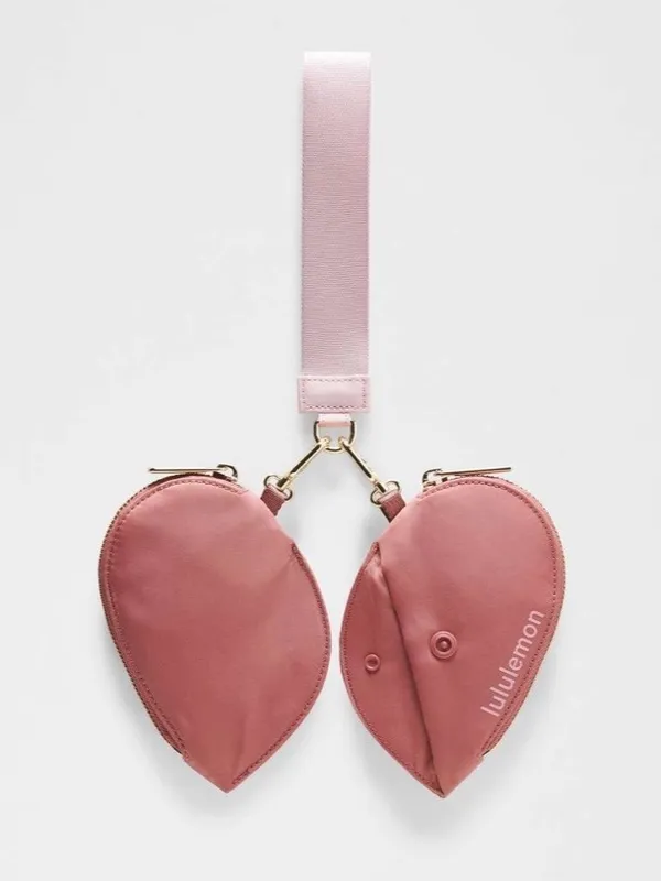 Lululemon Dual Pouch Wristlet Bag Heart Shaped Spice Chai Pink Haze Gold NWT - Image 2