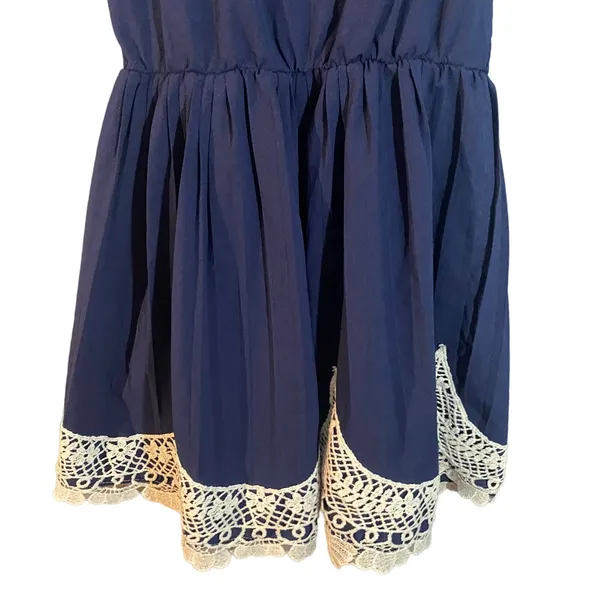 Navy Blue & Lace Embroidered Applique Sleeveless Fit & Flare Dress Women Sz S - Image 8