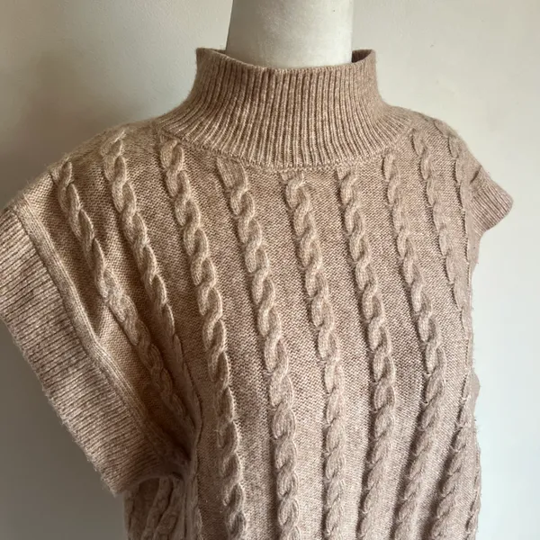 Cupcakes & Cashmere Tan-Beige Mock Neck Cable Knit Sweater Vest - Image 2