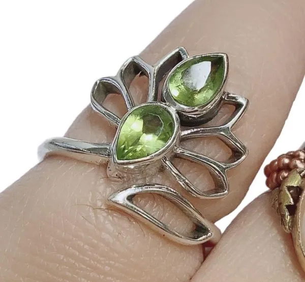 Natural Peridot Dual Stone Ring Silver August Birthstone Green Ring Adjustable 6 - Image 2