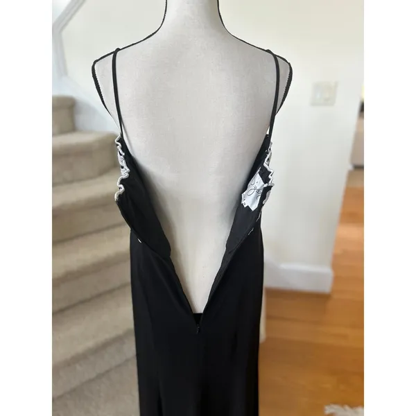 Vintage Y2K 90s Black & White Rose Floral Beaded Maxi Gown Whimsygoth Romantic - Image 5