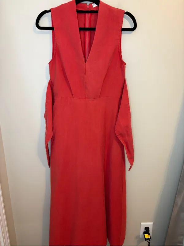 MNG Mango Coral Tie Belt Lyocell Midi Dress Small Wedding Guest - Image 3