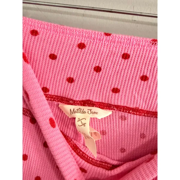 Matilda Jane Pajama Leggings‎ Womens XL Pink Red Polka Dot Thermal Waffle Knit - Image 4