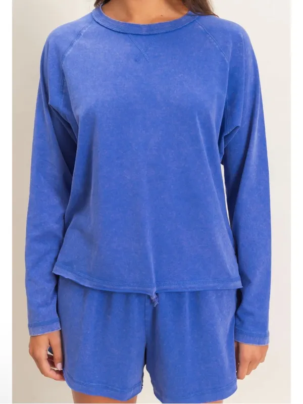 Double Zero Mineral Wash Raw Edge Lounge Set Cobalt Blue – Medium - Image 6