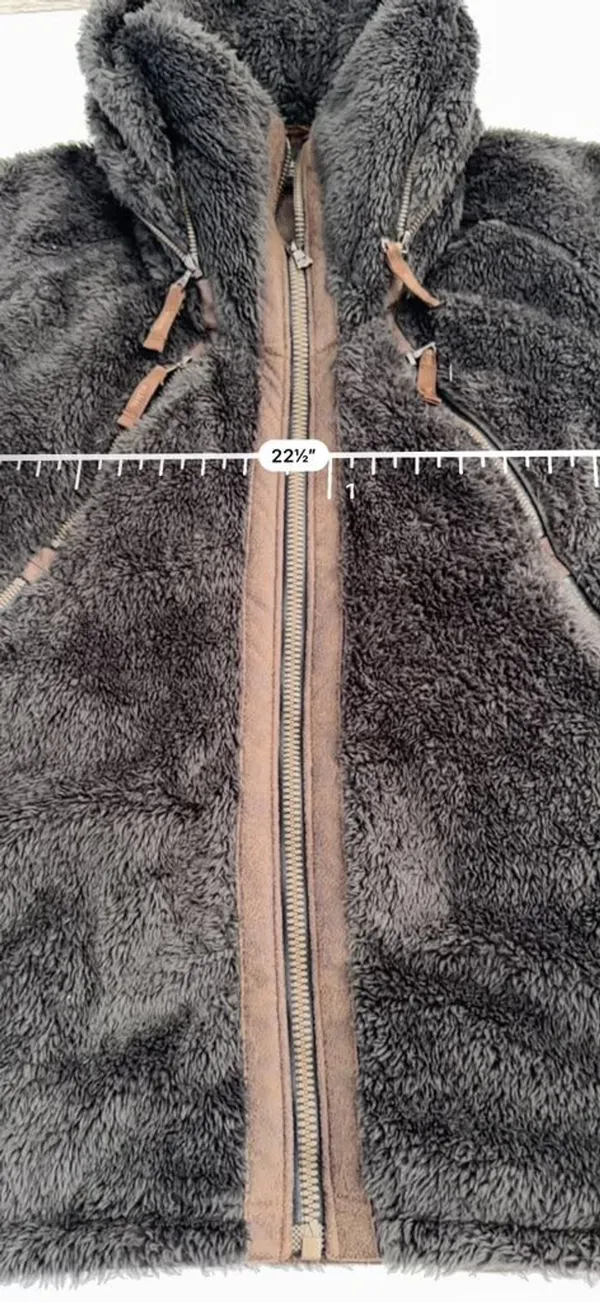 Kuhl Flight Vest Soft Fuzzy Fleece Full Zip Dark Gray Brown Women’s XL Zip Hood - Image 9