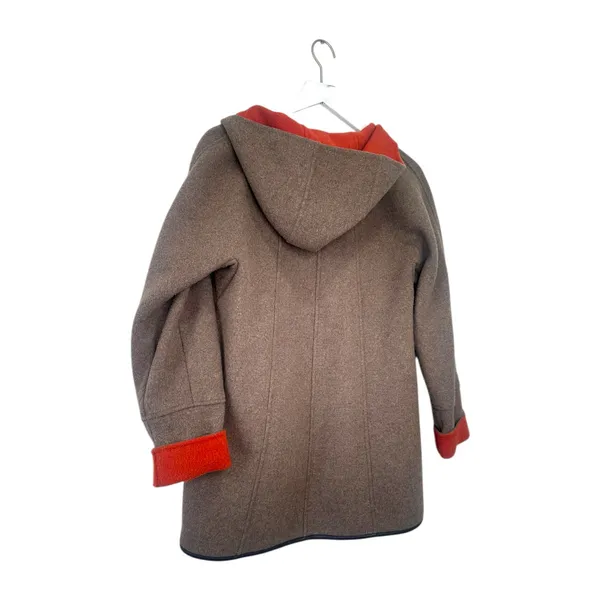 Ellen Tracy Wool Blend Hooded Car Coat Gray Orange Lining Size 4 - Image 3