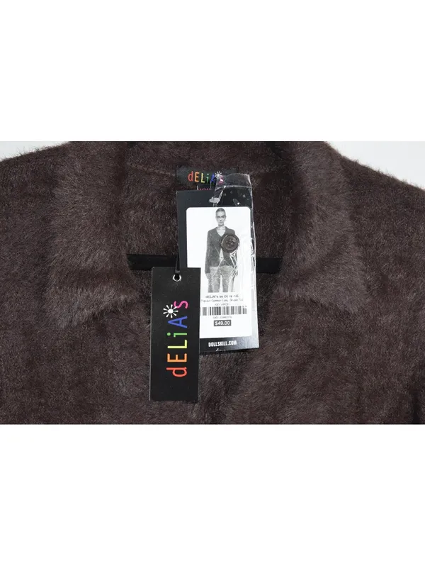 dELiA*s by Dolls Kill Popular Opinion Fuzzy Cardigan NWT Brown Eyelash Knit XXL - Image 3