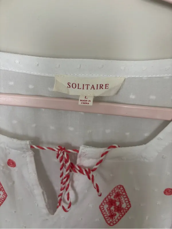 Solitaire White Peasant Tunic with Coral Embroidery - Image 2