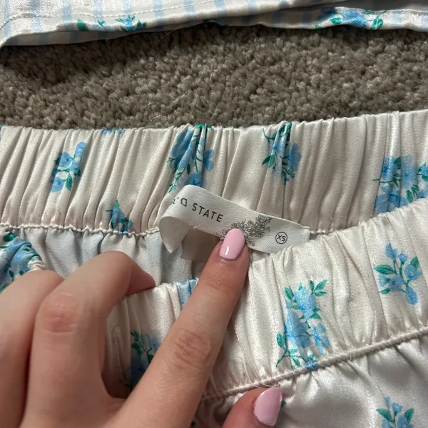 Altar’d State Ditzy Floral Blue Satin Pajama Set Striped Size Small and XS - Image 6