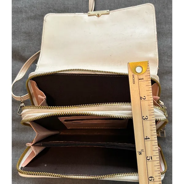 Forever LengRui Cream White Crossbody Wallet Bag Rhinestone Accents Organizer - Image 15