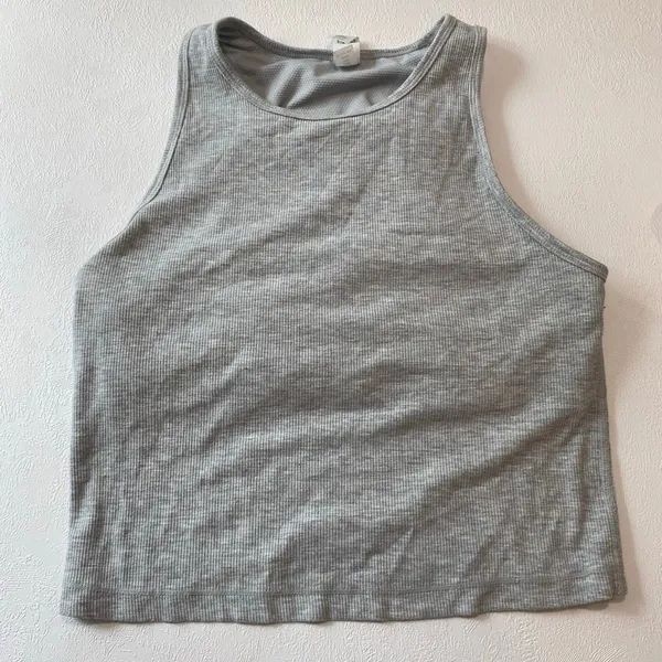 Yogalicious Heavenly Rib Stay Crop Tank Large Gray Athleisure Yoga Top - Image 2