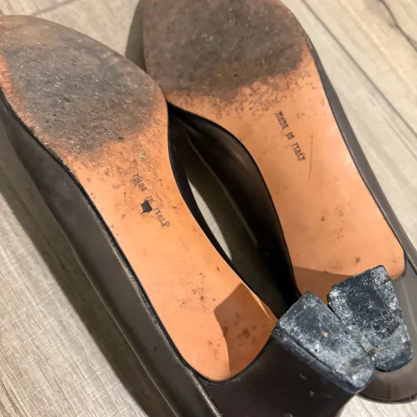 Salvatore Ferragamo Vintage Block‎ Heel Pump Bronze Metallic Size 8.5 AAA - Image 5