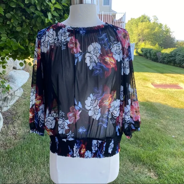 INC Semi Sheer Floral Top - Image 2