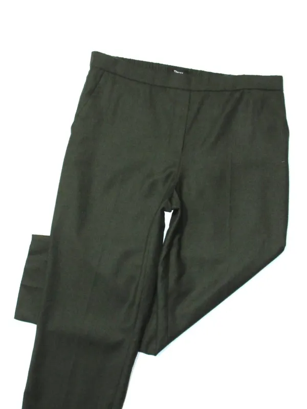 NWT Theory Treeca Pull-on in Hunter Green Sleek Flannel Wool Taper Crop Pants 10 - Image 4