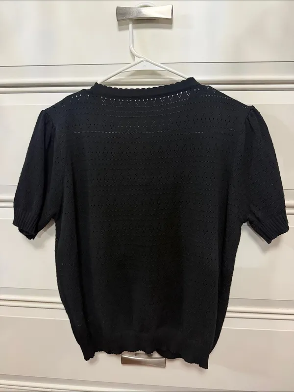 SHEIN Black Short-Sleeve Button Front Knit Cardigan - Image 3