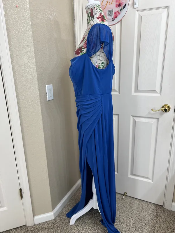 NWT Azazie Royal Blue Chiffon Maxi Dress Size A16 Evening Gown Slit - Image 5