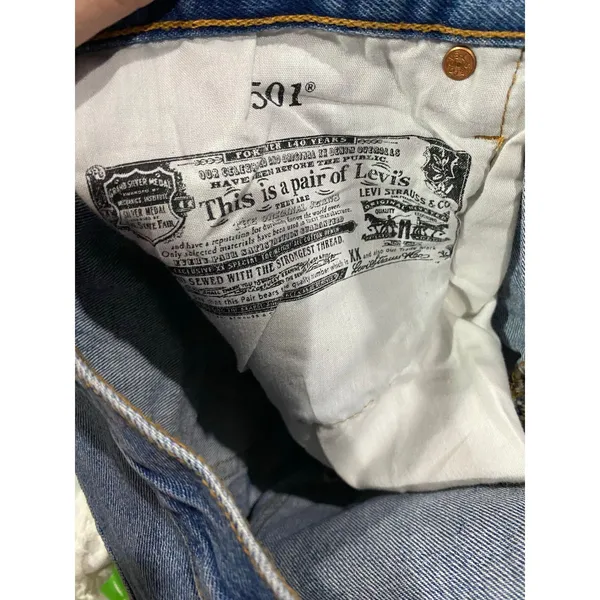 Levi's Cut off Distressed Blue Jean Shorts high waisted Sz 30 Boho Festival - Image 2