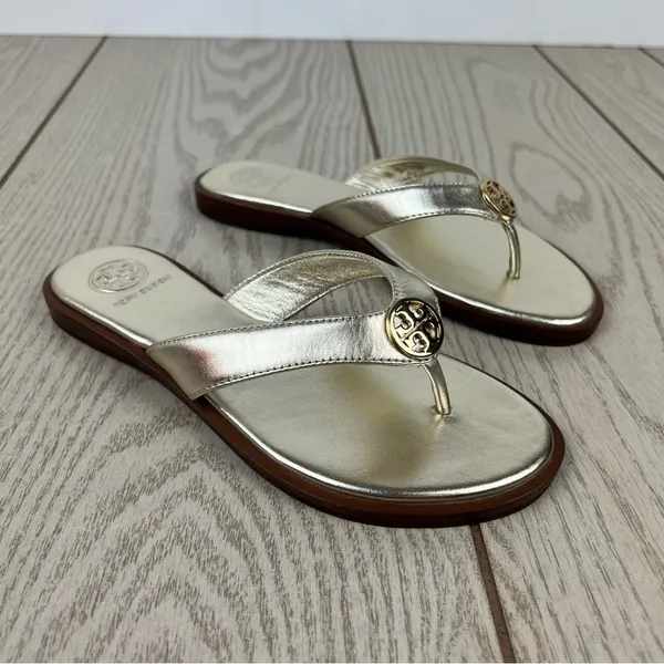 Tory Burch Benton Metallic Leather Thong Flip Flop Sandals 5M Spark Gold $249 - Image 2