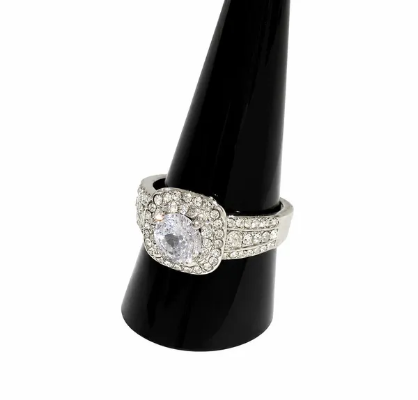 CZ Halo Engagement Ring Womens Size 10 Clear Stone Silver plated sparkly Pavé - Image 4