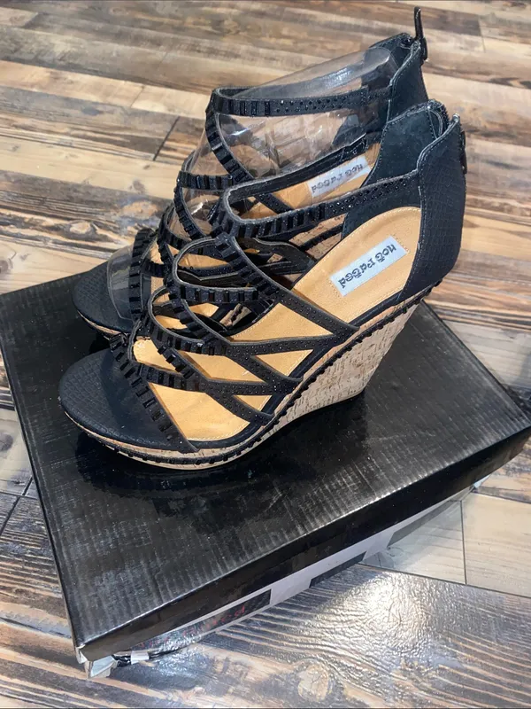 Not Rated Black Strappy Cork-Platform Wedge Sandals - Image 3