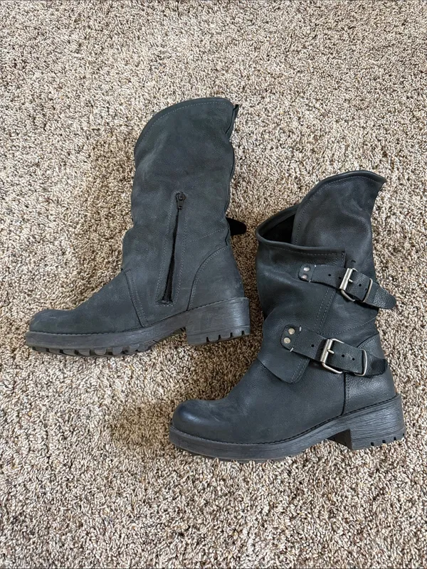 Coolway Black Mid-Calf Buckle Leather Boots - Image 2
