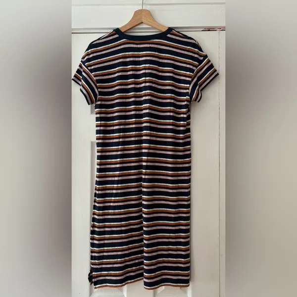 Madewell Striped Navy‎ Orange Pink Henley Dress NWT Size Small Hemp Cotton Blend - Image 7
