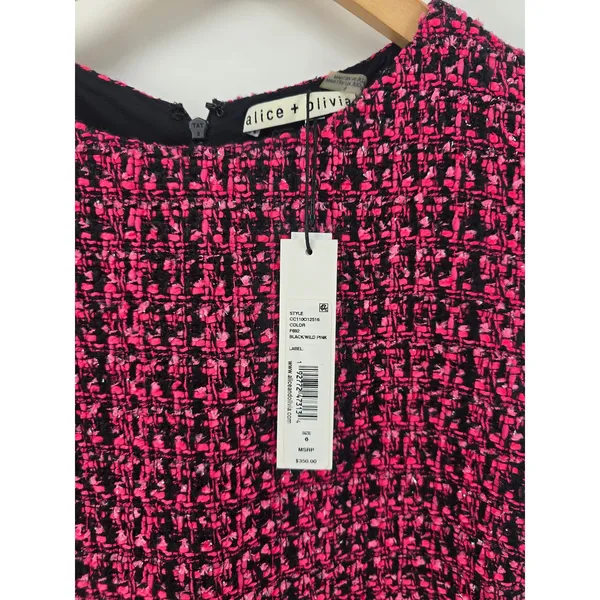 Alice + Olivia Dress Womens 6 Black‎ Wild Pink Tweed Mini NEW - Image 2