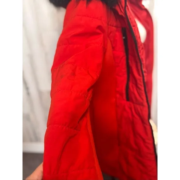 Michael Kors Women Red Puffer Coat Faux Fur Hood Winter Jacket Size - Image 7
