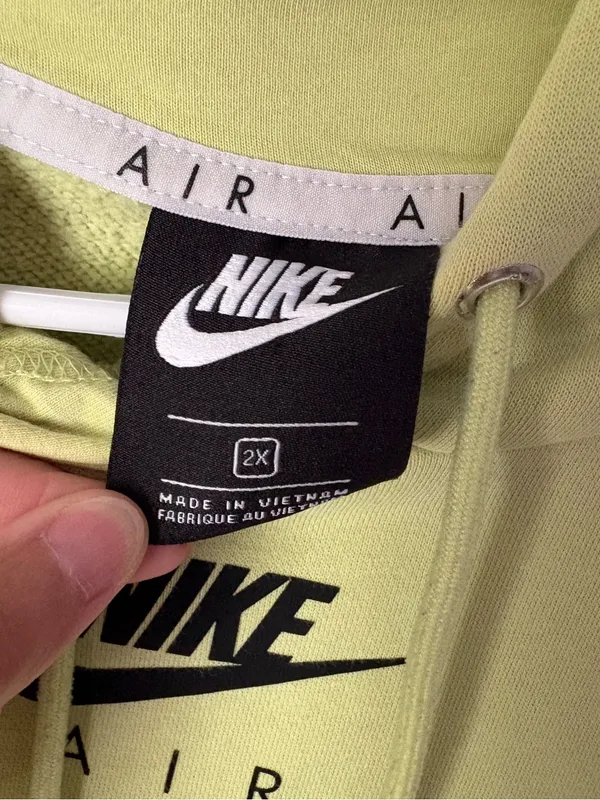 Nike Air logo Women Lime Fleece Hoodie cropped pullover minor stain plus size 2X - Image 8