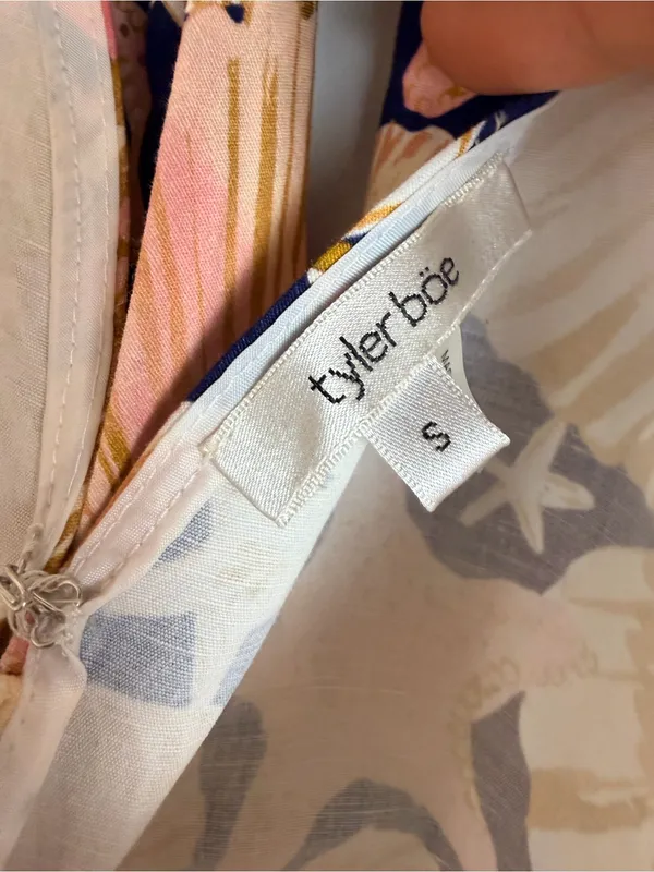 TYLER BOE stella seashells dress in multi navy linen cotton size small - Image 6