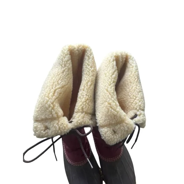 L.L. Bean Duck Boots Red Quilted Lace Up Sherpa Waterproof Winter Mid Calf 9 - Image 3