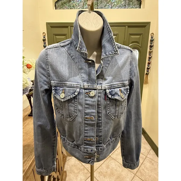 Levi's Type 1 Iconic Jacket Women’s Large Tab Crop Fitted Denim Jean Western XS - Image 3