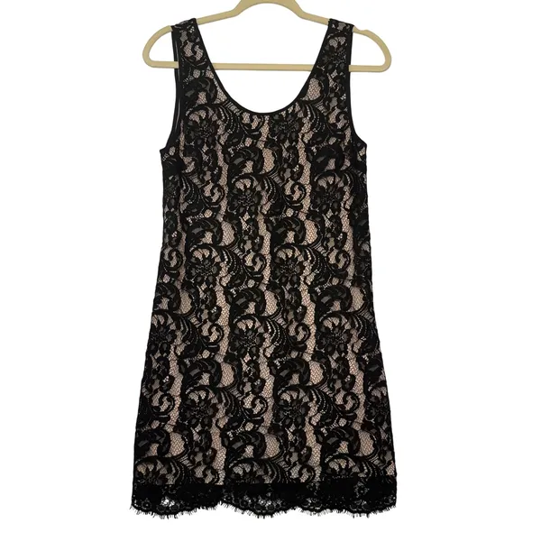 Wilfred Aritzia Black Lace Shift Dress Nude Lining Eyelash‎ Hem Mini Womens Med - Image 2