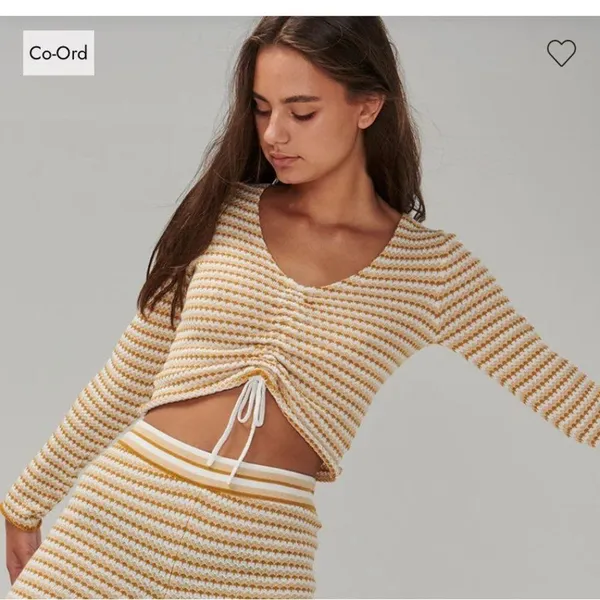 Ghanda Cisco Long Sleeve Crop Top in Natural Stripe, Size Extra Small - Image 2