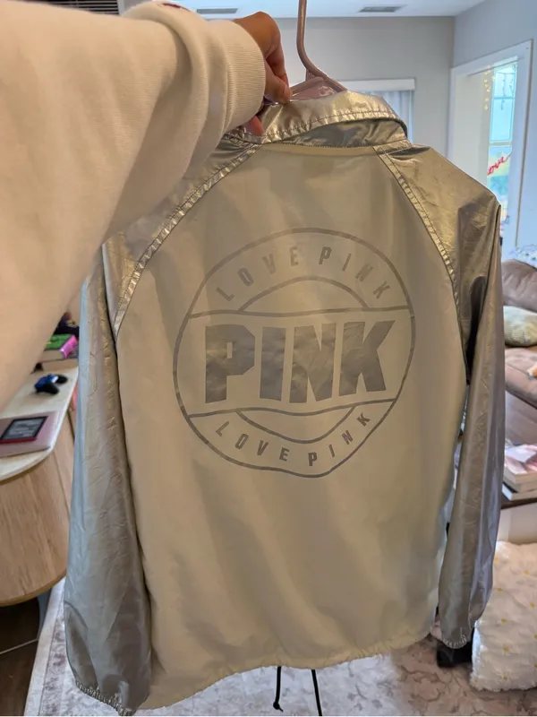 Victoria’s Secret PINK Silver White Coach Jacket XS Y2K Windbreaker - Image 4