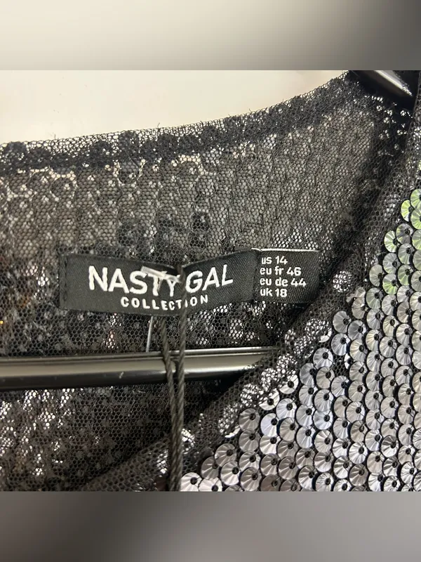 NWT Nasty Gal Black Sheer Sequin Long Sleeve Mini Shift Party Dress Size 18 - Image 11