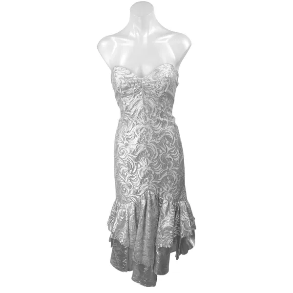 TD4 By Eletra Silver Metallic Strapless Ruffle Wedding Bridesmaid Gown Dress OS - Image 2