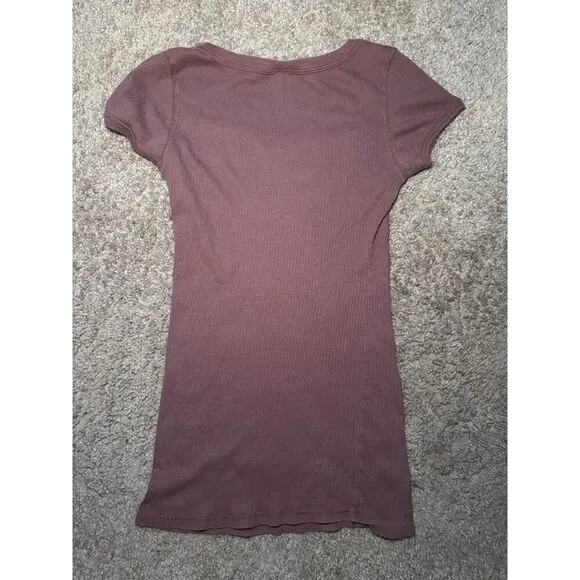 Size Medium‎ Y2K Style Brown Ribbed Shirt - Image 2