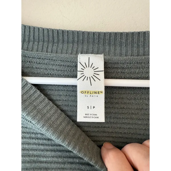 Offline by Aerie Sweater Womens Small Gray Cotton Knit Ribbed Boat Neck Casual - Image 5
