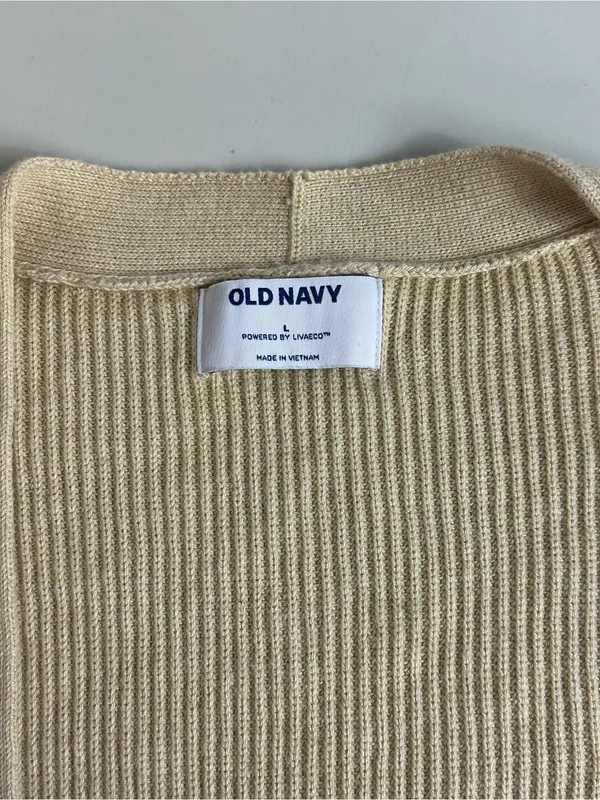 Old Navy Textured Open-Front Cotton Blend Knit Cardigan Sweater Oatmeal Size L - Image 9