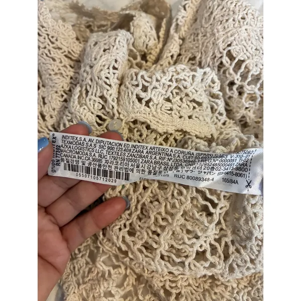 Zara Crochet Vest Women Size S Cream Boho Lace Button‎ Front Openwork Medallion - Image 5