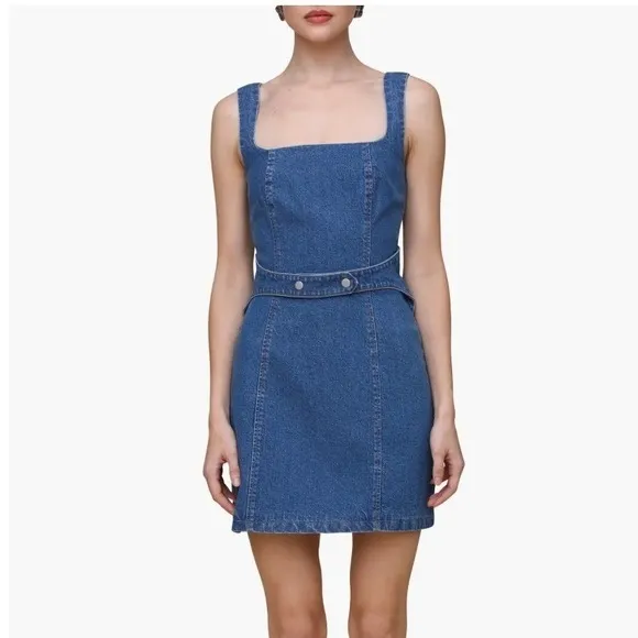 Avec‎ Les Filles Denim Mini Dress Square Neck Sleeveless Harness Denim Body-Con - Image 2