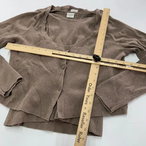 Abercrombie & Fitch Sweater Set Womens Large Brown Ribbed Knit Cardigan Tank - Image 8