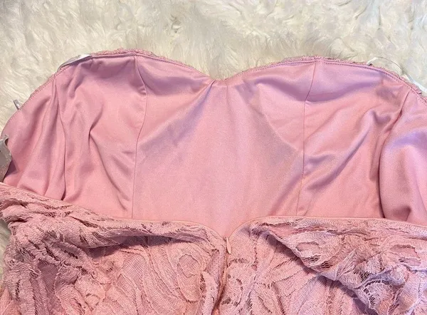 Nymphe Light Pink Strapless Mini Dress Size Medium Juniors? Lace Overlay flirty - Image 11