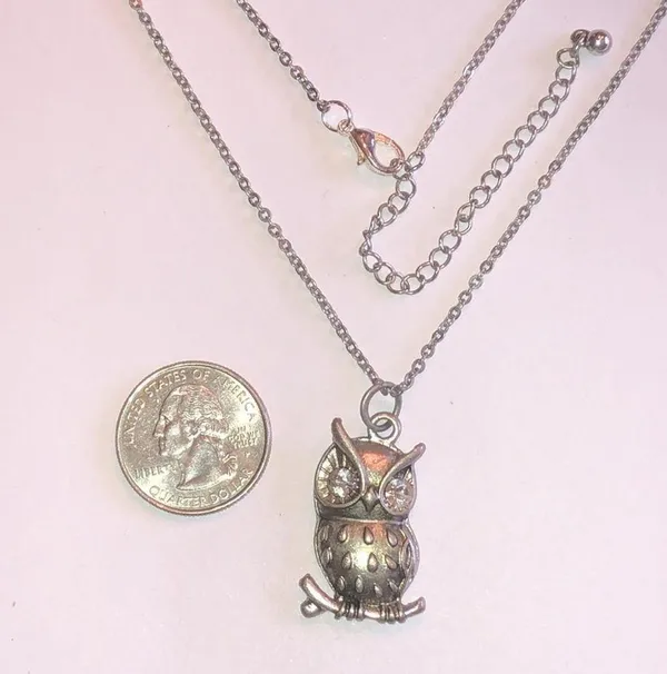 Silver Tone CZ Rhinestone Owl Pendant Dainty Boho Necklace - Image 5