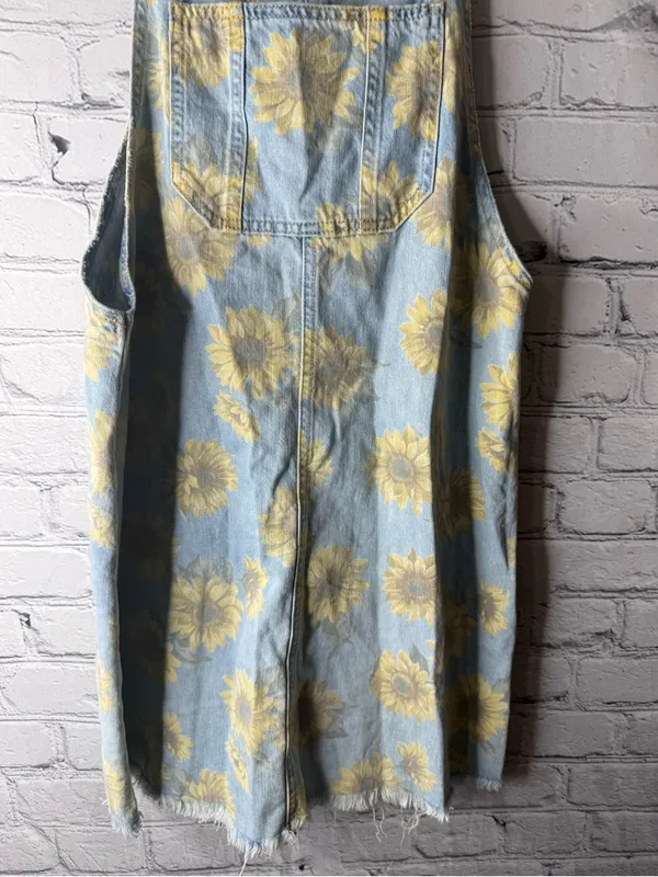 American eagle Sunflower Denim Overall Dress - Light Blue & Yellow small - Image 12