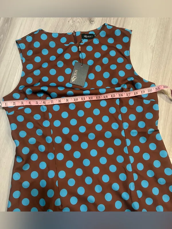 MOOYIUS Sleeveless Brown Midi‎ Dress with Light Blue Polka Dots - Image 6